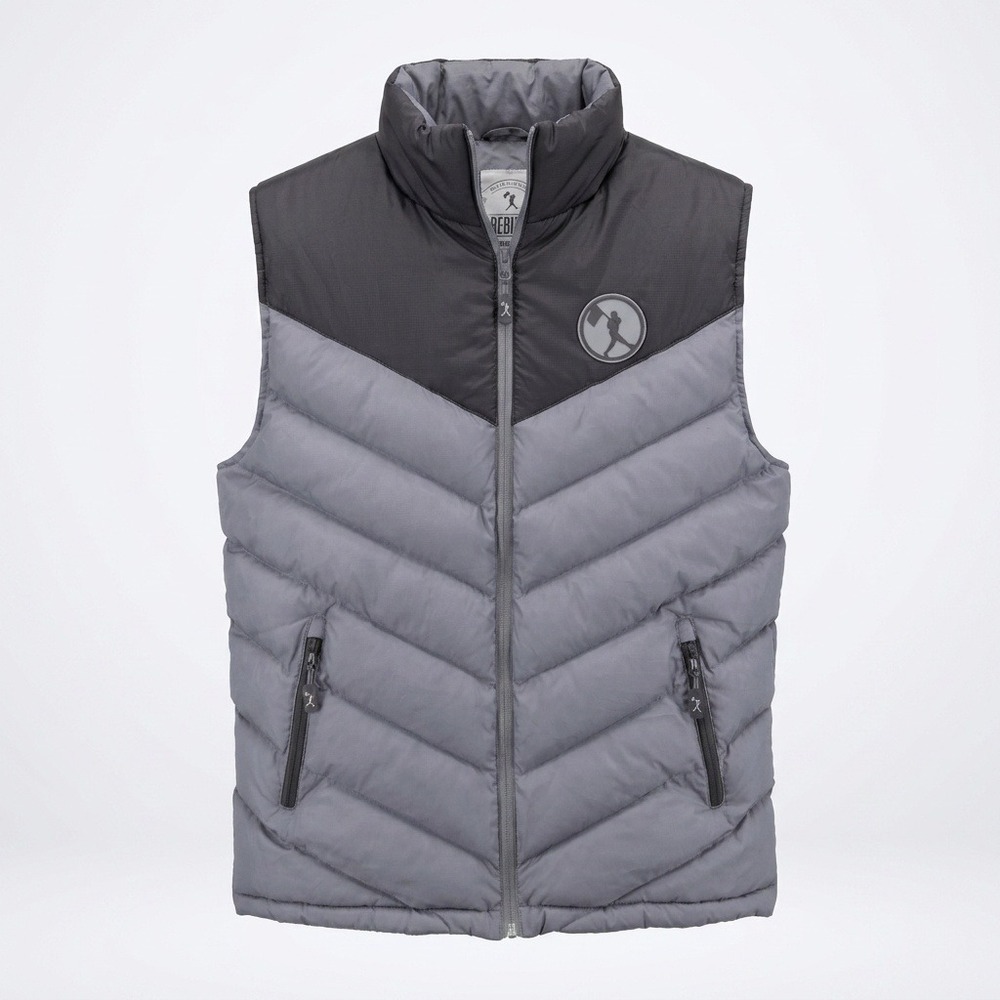 Baseballism Mens Small Puffer Vest Grey Two Tone Chevron Quilted Full Zip
